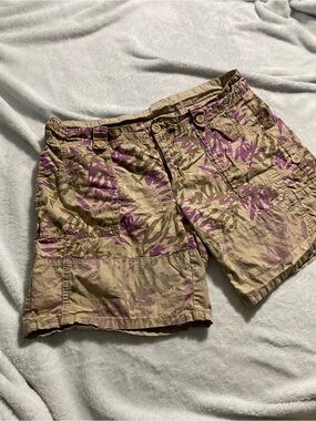Old Navy Tan Cargo Shorts with Purple Leaf Print